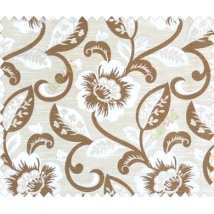 Large flowers and leaves beige silver dark brown main curtain